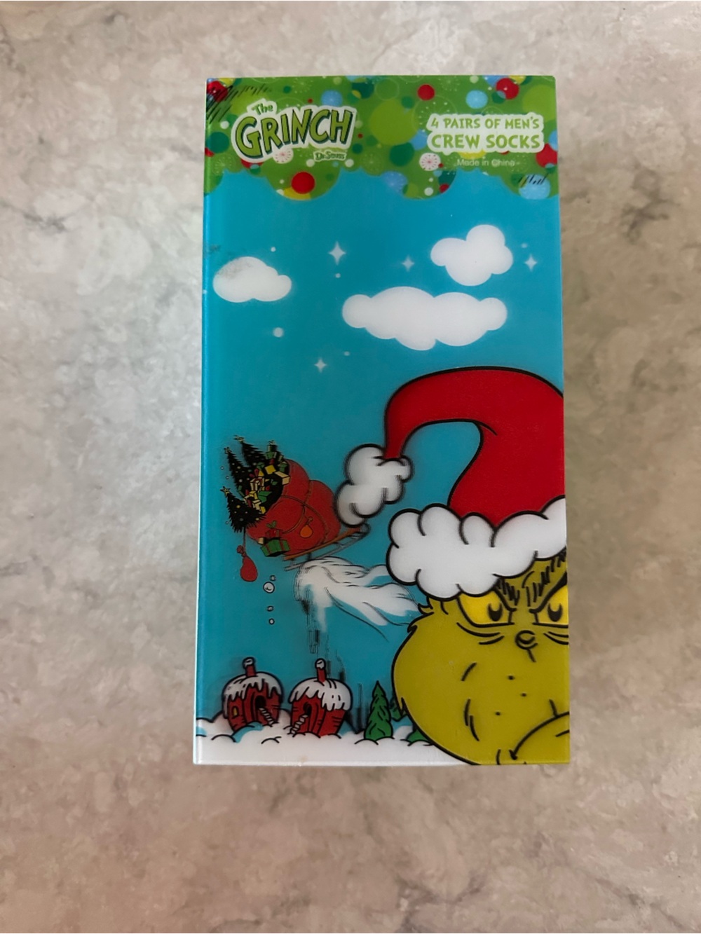 The Grinch Men’s Crew Socks – Blue & Red Holiday Design